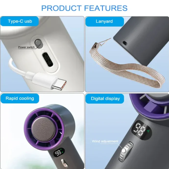 🌬️❄️Portable Handheld Fan🍃, USB Rechargeable Cooling Fan, Adjustable Fan for Home Office School Travel - Image 2
